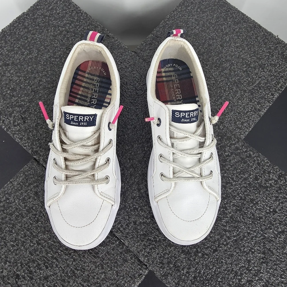 Sperry Top-Sider Kids Crest Vibe Junior White Leather Sneaker 1M Shoes